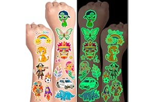 AIRNOGO Tatuajes Temporales Niños 350+ Luminoso Tatuajes Temporales para Niñas y Niños contienen Alien Animales Dinosaurios Unicornio Pelotas Sirena Coche Espacio Pirata Rainbow etc