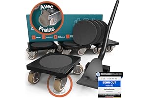 FAIRMO Leve Meuble innovant pour Meubles Lourds (avec Freins) - 4 Chariots de Transport et 1 lève-Charge (avec Patins antidérapants) - roulettes pour Meubles Lourd en TPE - deplace Meuble Lourd sans Effort