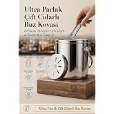 Transformacion &Ccedil;ift Cidarlı Isı Yalıtımlı Buz Kovası Termosu 1 L - Ultra Parlak S&uuml;zge&ccedil;li Profesyonel Ev ve Bar Tipi Parlak Bu