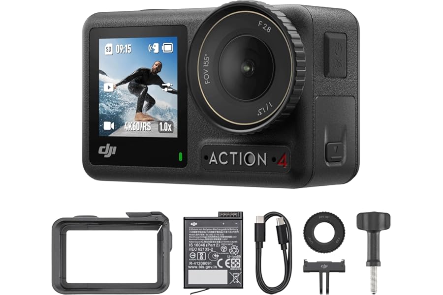 DJI Osmo Action 4 Combo Essential - Waterproof Action Camera 4K/120fps with 1/1.3" Sensor, Underwater Camera, Amazing Low Light Images, 10-Bit Color Performance