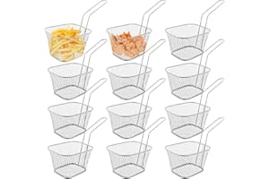 BEHOGAN Lot de 12 paniers à frites, panier à frites, panier à friteuse en acier inoxydable avec poignée, panier de service pour frites, crevettes, rondelles d'oignon