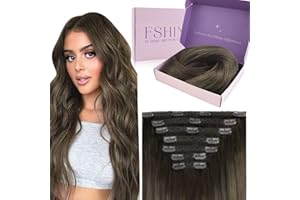 Fshine Extensiones De Clip De Pelo Humano 16 Pulgadas Extensiones Clip Pelo Natural Balayage El Marrón Más Oscuro Para Marrón Claro Double Weft Clip in Extensions 120 Gramos 7 Piezas Color 2 8 2