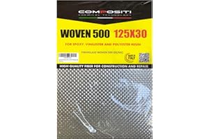 COMPOSITI STUOIA tessuto in Fibra di Vetro 500 GR/mq, per Resina EPOSSIDICA E Poliestere, Bianco, 125 X 30 CM, prima scelta, orientamento 90° +90-90 Professionale
