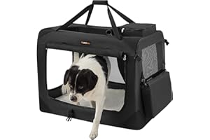 Feandrea Hundebox faltbar, Transportbox Hund, XL, Hundetasche, Oxford-Gewebe, Netzstoff, atmungsaktiv tragbar transportabel, Metallrahmen, mit Griffen, Taschen, 81 x 58 x 58 cm, schwarz PDC80H