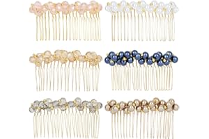 YOOSIT 6 Pack Luxury Fancy Jeweled Gems Crystal Diamond Pearl Rhinestone Glitter Sparkly Metal Side Hair Combs With Teeth Slide Hair Clips Barrettes French Twist Bun Thick Hair Holder for Women Girl