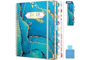 GUMIHO Agenda Semainier 2024 2025 Spirale - A5 (Juillet 2024 - Juin 2025)-Agenda Scolaire Avec boucle de stylo, Autocollants de plan (Marbre)