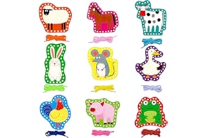 SPRITEGRU Juego de Infaden de 9 Piezas para Niños, Tarjetas de Costura de Doble Cara con Tema de Granja en 9 Tarjetas con 9 Cordones Coloridos, Juguetes de Infaden para el Desarrollo de la Imaginación para Niño