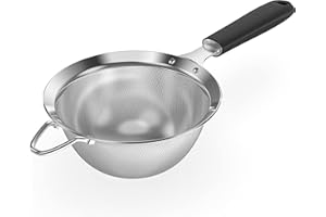 Sitko ze stali nierdzewnej 18/8: U-Taste Kitchen metalowe sitko o drobnych oczkach z nitowanym, stabilnym uchwytem silikonowym i 30 otworami z siatki do przesiewania mąki, herbaty, kawy, soku (kolor czarny, 14 cm)