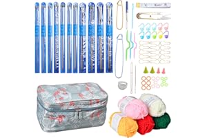 MPEIPILA Set di Ferri da Maglia, Kit Ferri da Maglia e Lana, Kit Ferri da Maglia per Principianti, Set Ferri da Maglia Completo Include 11 Paia Ferri da Maglia Metallo 25cm, Filati e Accessori