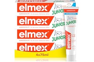 ‎ELMEX elmex Junior Toothpaste 6-12 Years 4 x 75 ml - Medical Teeth Cleaning with 1400 ppm Fluoride Content for Highly Effective Caries Protection - Strengthens New Permanent Teeth