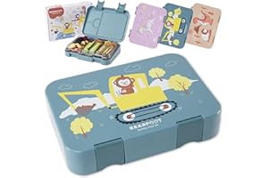 BEARFOOT Brotdose Kinder BPA-frei – Lunchbox/Bento Box mit Fächern, für Mädchen & Jungen, Schule & Kindergarten (Bagger)