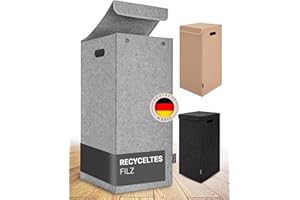 MAHEWA® Wäschekorb mit Deckel aus Filz - Großer 80 Liter Filz Wäschesammler - Raumspar Wäschesortierer faltbar - Wäschetruhe Wäschetonne Wäschesack mit Deckel (Hellgrau)