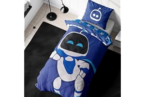 ‎CHARACTER WORLD Bettwäsche Playstation 135x200 - Astro Bot Gamimg Geschenkidee, 1x Kissenbezug 80x80 + Bettbezug 135x200, mit Reißverschluss - Wende-Motiv - Fanartikel Teenager Jungen und Mädchen Geschenk (Astrobot)