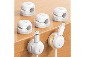 Lamicall [360°obracalny] uchwyty sprężynowe przewody - 6 szt. zarządzania przewodami,[1s zamykanie] Uchwyt-organizer przewodów,Bezozostałościowy uchwyt dla przewody telefonowe auto/biuro/dom - Biały