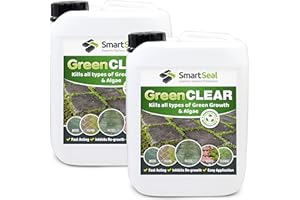 SmartSeal Green Clear - 2 x 5L - Spray and Leave Patio Cleaner & Roof Cleaner - Patio Mould Remover & Green Algae Remover for Roofs, Tarmac, Render, Decking, Brickwork & Concrete - Covers up to 250m²
