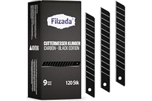 Filzada® 120x lames de rechange cutter 9mm BLACK - Lames de cutter ultra coupantes - Lames sécables pour cutters 9mm