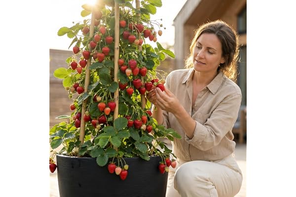 Fraisier Grimpant - Arbre à Fraise (Lot de 10 plants Fraisier Rouge avec sa tourbe)