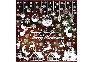 YANGTE Adesivi Natalizi per Finestre Riutilizzabili Decorazioni Natalizie Finestre 197 Adesivi Vetrofanie Natalizie per Finestre PVC Fiocchi Di Neve Decorativi Babbo Natale Addobbi Bianchi
