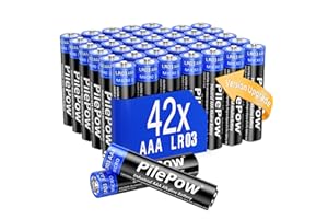 PILEPOW Lot de 42, Piles AAA alcalines industrielles, 10 ans de conservation, LR03 1,5 V, Piles jetables performant pour Jouet, Réveil, Télécommandes, lampe de torche, clavier souris et appareils électronique