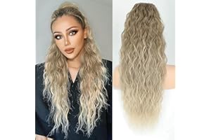 PORSMEER Queue de Cheval Extension Naturel Cordon Ponytails 75cm Longue brune à blonde Bouclée Ondulée Postiche Extension Synthétique Rajout Cheveux pour Femmes