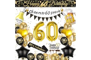 VICTERR 60th Birthday Decoration for Men, 60th Black Gold Balloons with Cheers to 60 Years Banner, Beer & Beer Mug Foil Balloons, Number 60 Foil Balloons for Birthday Party Decorations