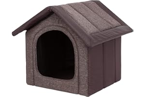 BJIRD Hundehaus Hundehütte für kleine Hunde - Katzenhaus, Katzenhöhle - mit herausnehmbarem Dach - Tierhaus für Katzen und Hunde für Drinnen/Indoor - Braun mit ökoleder - 44 x 38 x 45 cm [R2 / M]