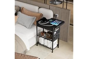 Chleby Mesita de Noche, Mesa de Centro con Carga y Puertos USB, mesita de Noche con cajones y Estante para salón, Dormitorio