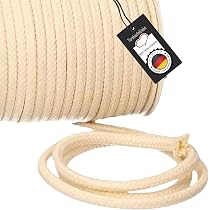 AOM Corda Di Cotone Naturale 100% - 10 Metri, Diametro 5mm, Beige - Per Cinghie Borsa, Fai Da Te, Decorazioni
