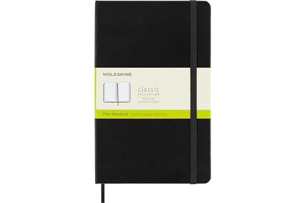 Moleskine - Cuaderno Clásico con Hojas Lisas, Tapa Dura y Cierre Elástico, Color Negro, Tamaño Grande 13 x 21 cm, 240 Hojas