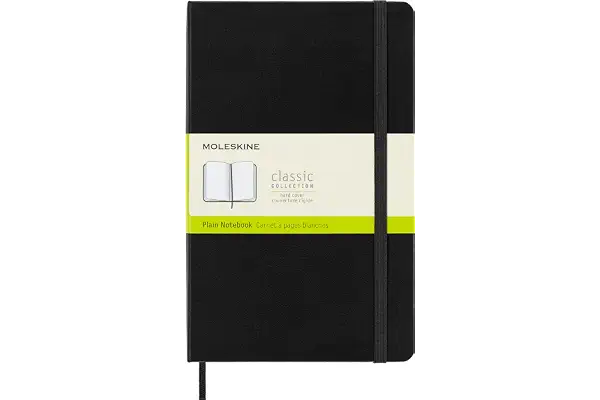 Moleskine - Cuaderno Clásico con Hojas Lisas, Tapa Dura y Cierre Elástico, Color Negro, Tamaño Grande 13 x 21 cm, 240 Hojas