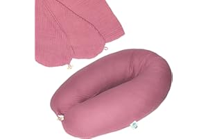 sei Design Stillkissenbezug Musselin Bezug aus 100% Bio Organic Baumwolle, BEZUG für Stillkissen XXL Lagerungskissen Schwangerschaftskissen, Seitenschläfer-Kissen - 190x30 cm, waschbar