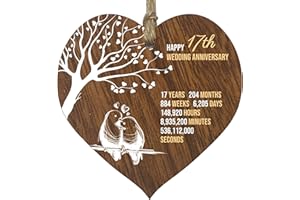 STUFF4 17th Wedding Anniversary Wooden Heart Plaque, Dark Wood Sign Keepsake, Celebrate Anniversary Wife Husband Boyfriend Girlfriend, Plaque with Quotes Gifts from the Kids