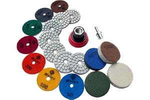 Waies 11 st 5 cm diamantpoleringsplattor kit våt/torr 50-10 000 korn för betongsten, kant, granit, kakel, marmor, sten, bänks