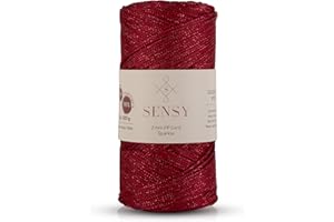 S SENSY Sensy Premium 2 mm 230 Meter Glitzer Polyester-Seil, 90% Polypropylen, 10% Polyesterschnur, Makramee-Kordel 2 mm Häkeltasche Kordel Makramee Seil Häkelgarn Geschenk für Strickwaren