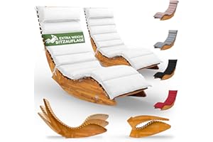 Casaria® 2X Sonnenliege inkl. Auflage 2 Personen Creme Klappbar Wetterfest Holz Garten Liege Ergonomisch 160kg Belastbarkeit FSC®-Zertifiziert Schwungliege Set Balkon 195x60cm