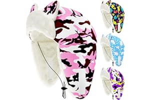 JpGdn Dog Winter Hats for Medium Dog Girl Trapper Hats with Ear Flaps Soft Fleece with Adjustable Elastic Cord Pink Camo M