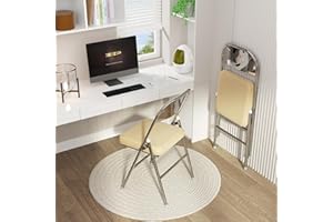 Rcynview Lot de 2 chaises pliantes robustes - Charge maximale : 175 kg - En métal - Rembourrées - Cuir synthétique - Pour invités, fêtes, pique-niques - Beige