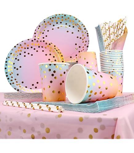 PYAILI Gouden lichtblauw servies party 72 stuks groen gras feestdecoratie meisjes verjaardag kinderen feestartikelen set inclusief wegwerpborden en papieren bekers party kopjes servetten voor 24 PYAILI Gouden lichtblauw servies party 72 stuks groen gras feestdecoratie meisjes verjaardag kinderen feestartikelen set inclusief wegwerpborden en papieren bekers party kopjes servetten voor 24
