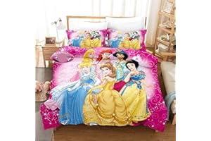 Fgolphd Prinzessinnen Bettwäsche 3D-Digitaldruck Mikrofaser Cartoon Quilt Cover Bella Aschenputtel Rapunzel Prinzessin Für Mädchen Kinder (30,Double 200×200CM)