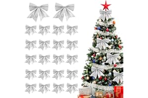 Cotepi 22 Stück Weihnachtsschleifen,Schleifen Weihnachtsbaum Silber,Weihnachtsbaum-Schleife, Ornament, Heimdekoration,Weihnachten Schleifen für Weihnachtskranz Geschenke Deko