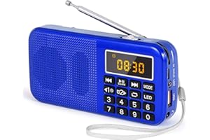 PRUNUS J-725 - Radio portátil, Radio FM con batería Recargable de Gran Capacidad (3000 mAh), con Reloj/Alarma y iluminación de Emergencia, Compatible con MP3/SD/USB/AUX