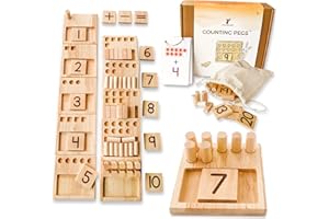 LITTLE BUD KIDS Counting Pegs - A Ten Frame Maths Game with Addition and Subtraction Flash Cards, A Wooden Montessori Math Toy & Math Manipulatives Number Peg Boards Set for Kids 3 4 5 6 7