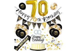 PQKL-PARTY 70th Birthday Decorations for Men Women, 70th Black and Gold Party Decorations, 70th Birthday Banner, 70th Birthday Balloons, Confetti Latex Balloons, Foil Balloons, Cake Topper, Sash, Confetti