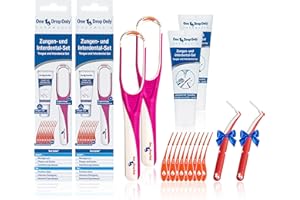 ‎ONE DROP ONLY One Drop Only Zungenreinigungs- und Interdental-Set mit 2x Zungen- und Interdental-Gel & 2x Zungenschaber gegen Mundgeruch/Zungenreiniger & 2x10 Dental Picks (plus 2 Interdentalbürsten Größe S ON TOP)