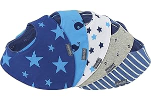Lilly and Ben® Bavaglini bandana bimbo - super assorbenti e morbidi - per dentizione - doppio strato cotone jersey e pile - foulard triangolo - bottoni regolabili ipoallergenici - 5 pezzi