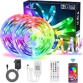 20 m / 65.6 ft Bluetooth LED Strips Music Sync Flexible Colour Changing RGB 5050 600 LEDs Rope Light Strips Kit LED Stripes with IR Remote Control App for Home DIY Decoration