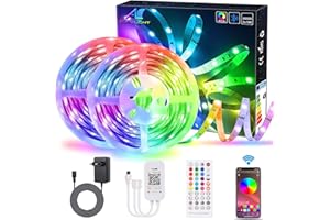 ALED LIGHT Ruban Led Bluetooth 20M, 5050 Kit de Bande LED RGB 2×10M Musique Sync Contrôlé par APP du Smartphone Avec Récepteur IR, Bande Lumineuse pour Décoration Maison DIY Chambre