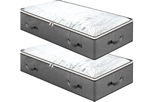 MuChoney Caja para debajo de la cama gris 2 piezas 100 x 50 x 18 cm 90 L bolsa de almacenamiento debajo de la cama con tejido actualizado para mantas ropa de cama organizador plegable y transpirable