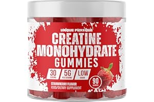 Unique Physique - Creatine Monohydrate Gummies - 5g / 5000mg Per Serving - 1 Month Supply - Supports Muscle Growth - Strawberry Flavour - Vegan & Low Sugar - for Men & Women