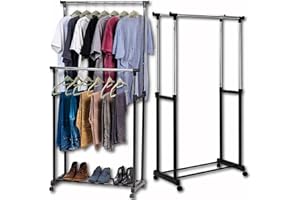 Przydasie Gewerblicher Kleiderständer Kleiderständer Doppelständer Einstellbarer tragbarer Teleskop Kleiderbügel aus Edelstahl, klappbarer Einzelkleiderbügel